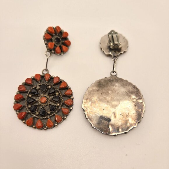 Zuni Coral and Jet Cluster Earrings - Picture 5 of 7